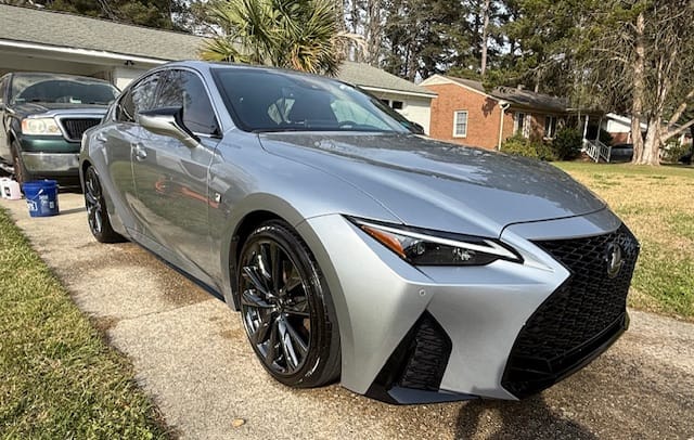 Silver Lexus IS-F sport sedan after a full inside-and-out detail